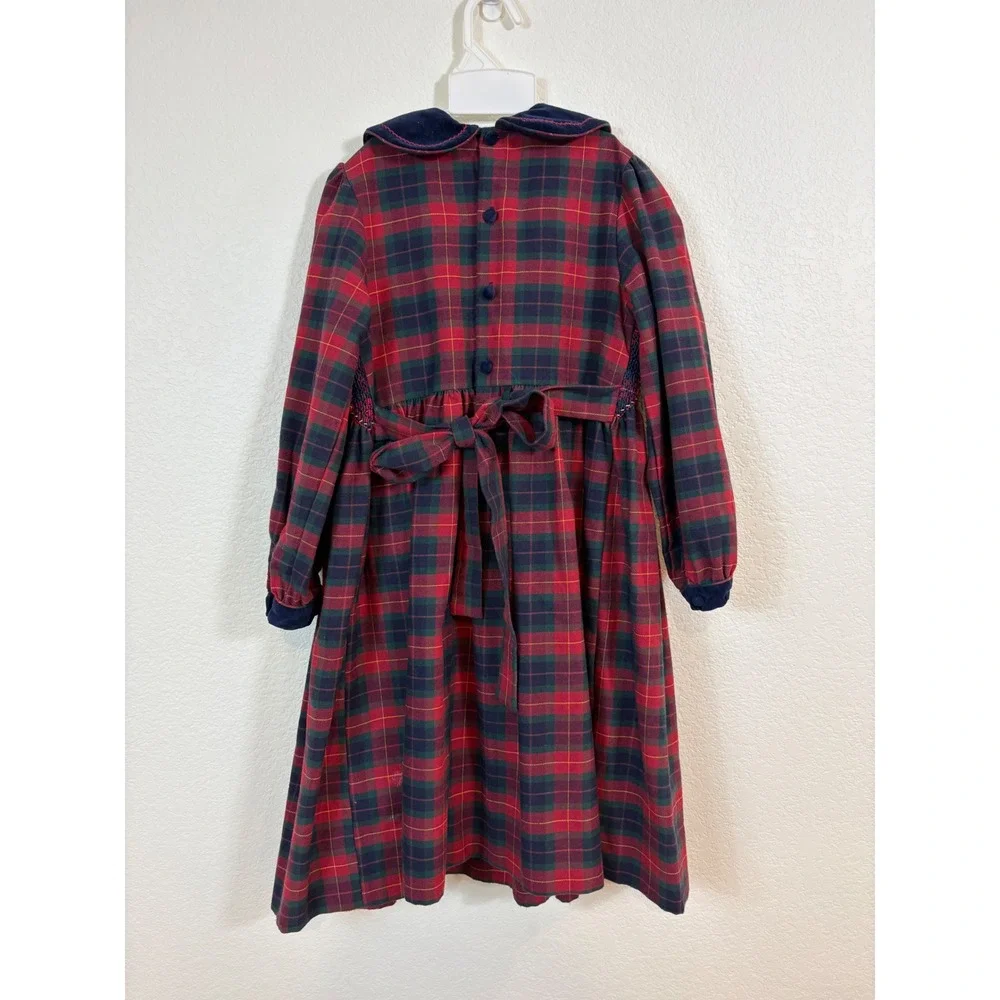 Vintage Growing Up Lord & Taylor Plaid Dress Kids 6X Red Smocked Flannel Holiday